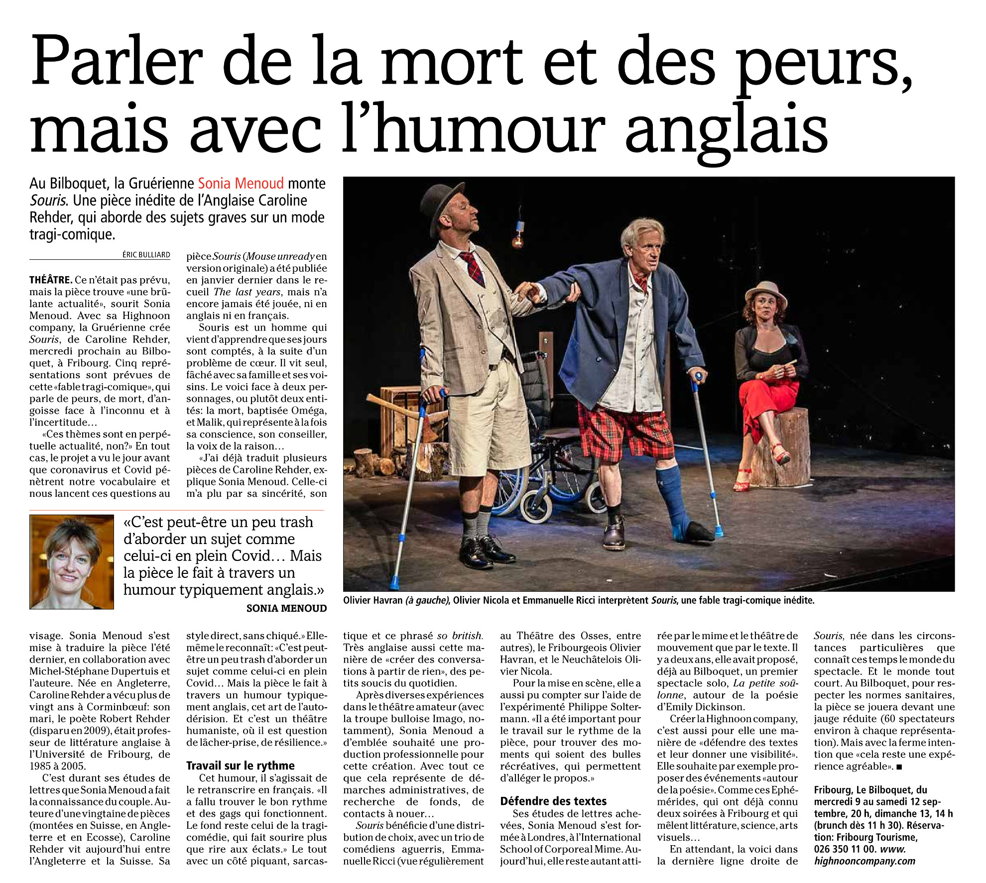 Article dans "La Gruyère" pour "Souris" par Eric Buillard